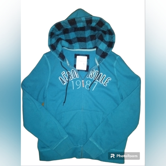 Aeropostale Tops - Aeropostale Full Zip Up Hoodie Teal, Black & White w/ checkered print